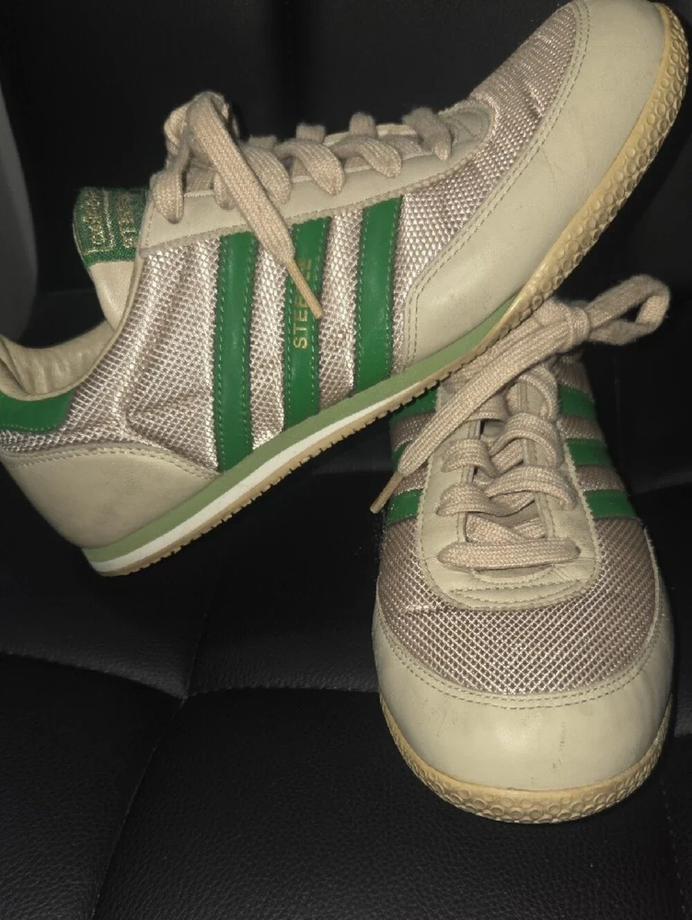 Womens adidas  Beige Sneakers with Green Stripes